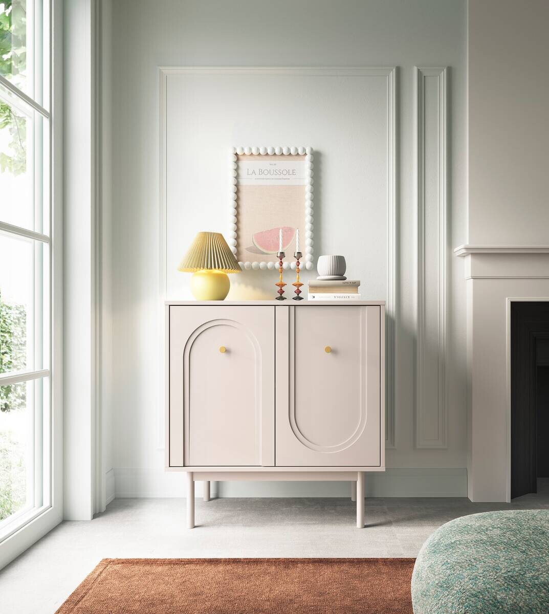 Kommode MAZOMA Eiche Kaschmirgrau Nachbildung gold Optik B/H/T: ca. 79x82x39 cm