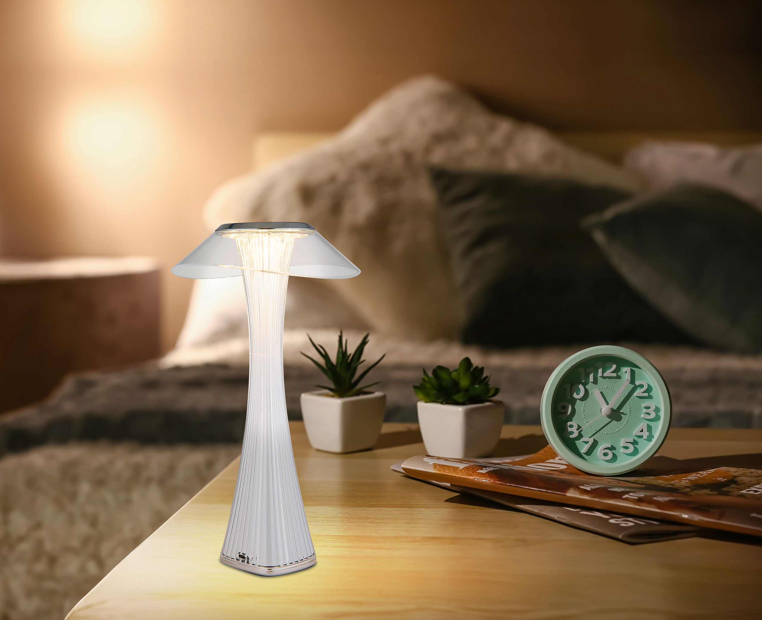 GLOBO Tischleuchte weiß klar Chrom Acryl Kunststoff H/D: ca. 27,4x15,1 cm 1 Brennstellen