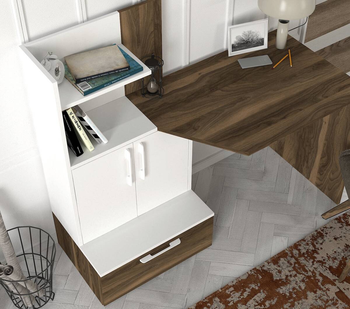 Schreibtisch Padora walnuss Nachbildung weiß B/H/T: ca. 131x115x60 cm