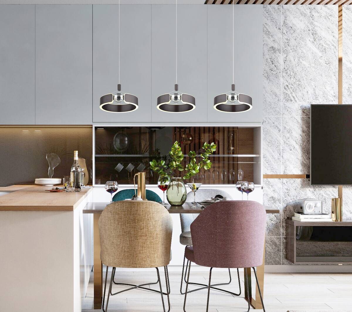 GLOBO Pendelleuchte bronze Metall Acryl B/H/T/L: ca. 22x125x86x86 cm 1.0 Brennstellen