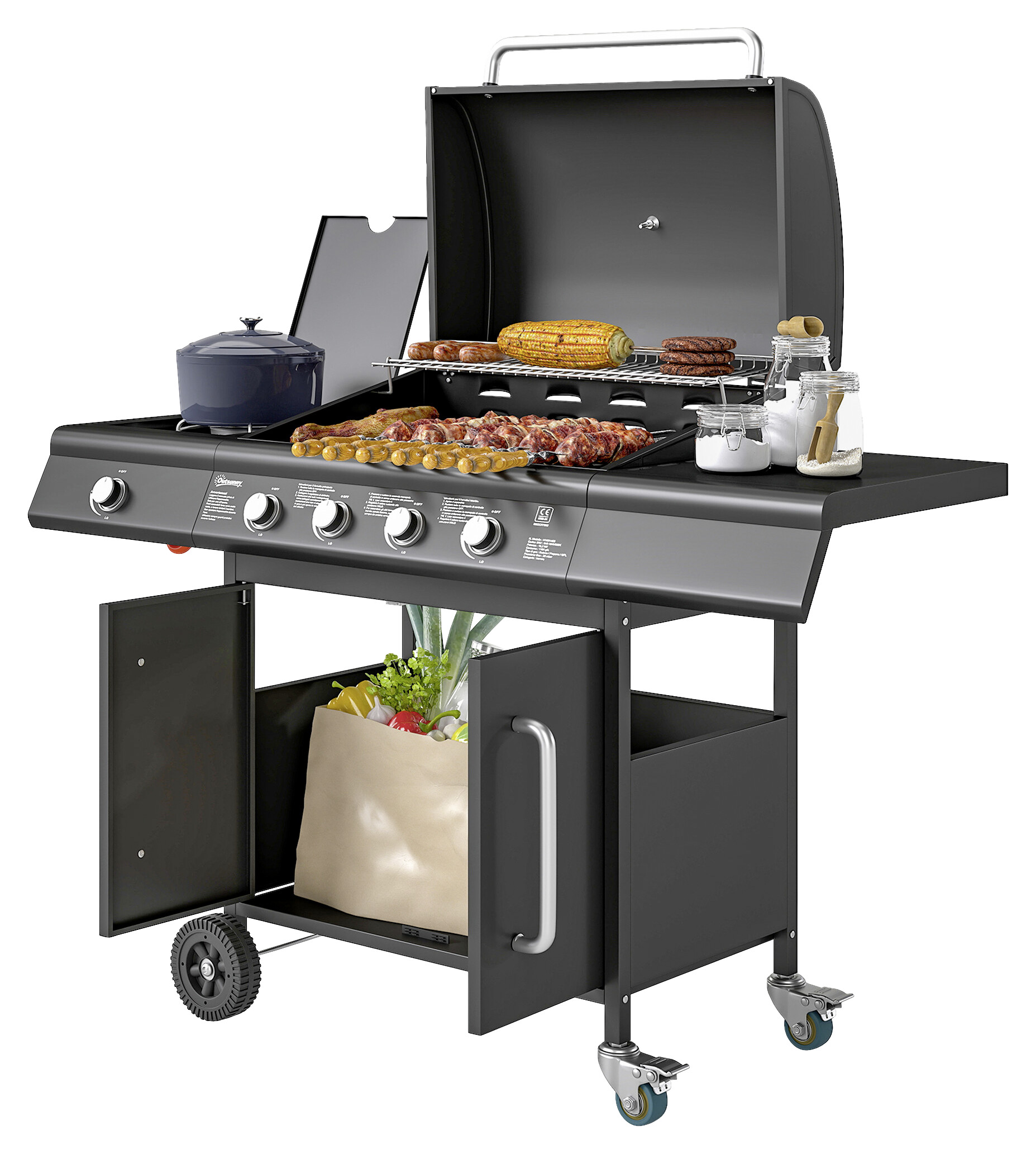 Outsunny Gasgrill Edelstahl B/H/L: ca. 56x110x129,5 cm