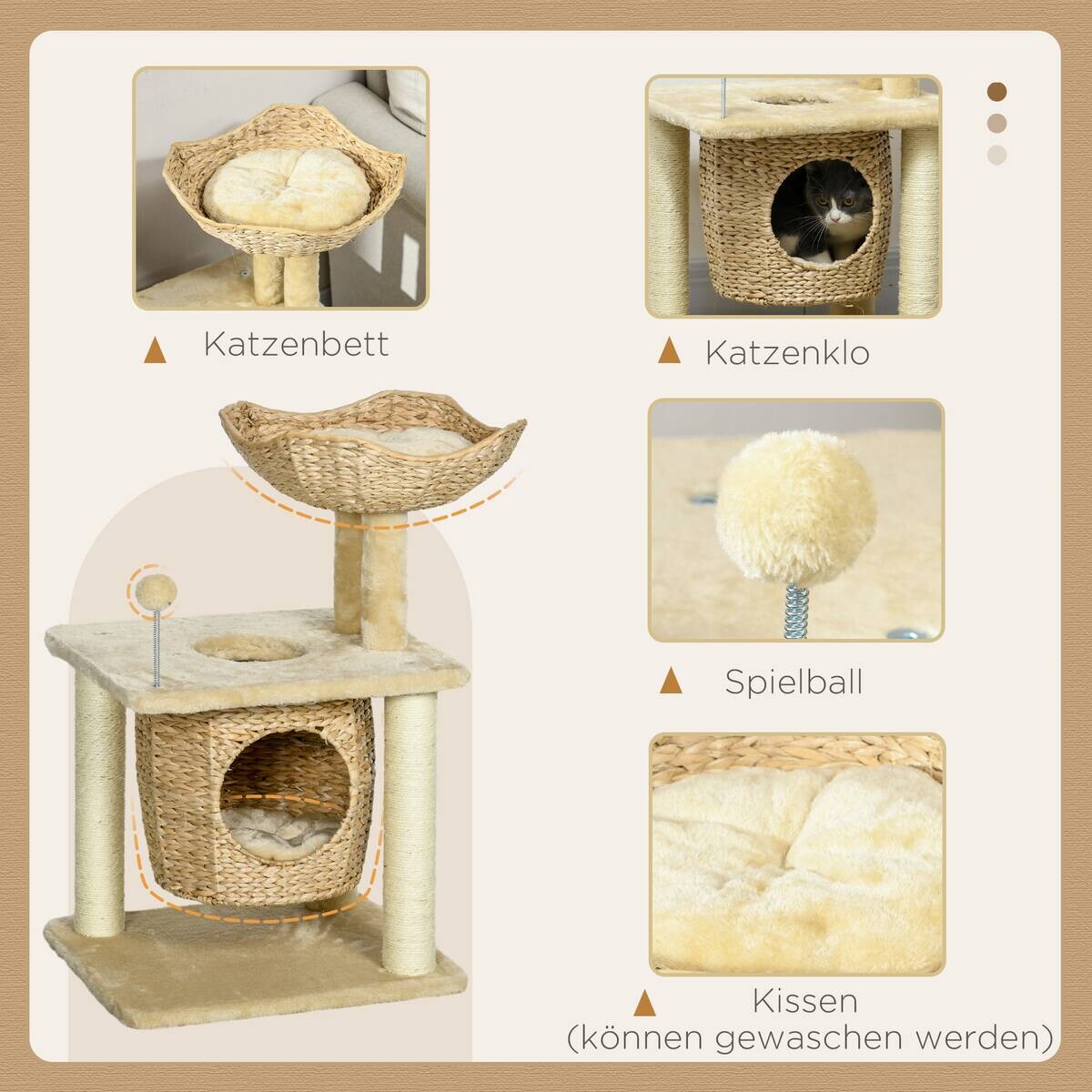 PawHut Kratzbaum beige Plüsch B/H/L: ca. 40x74x45 cm