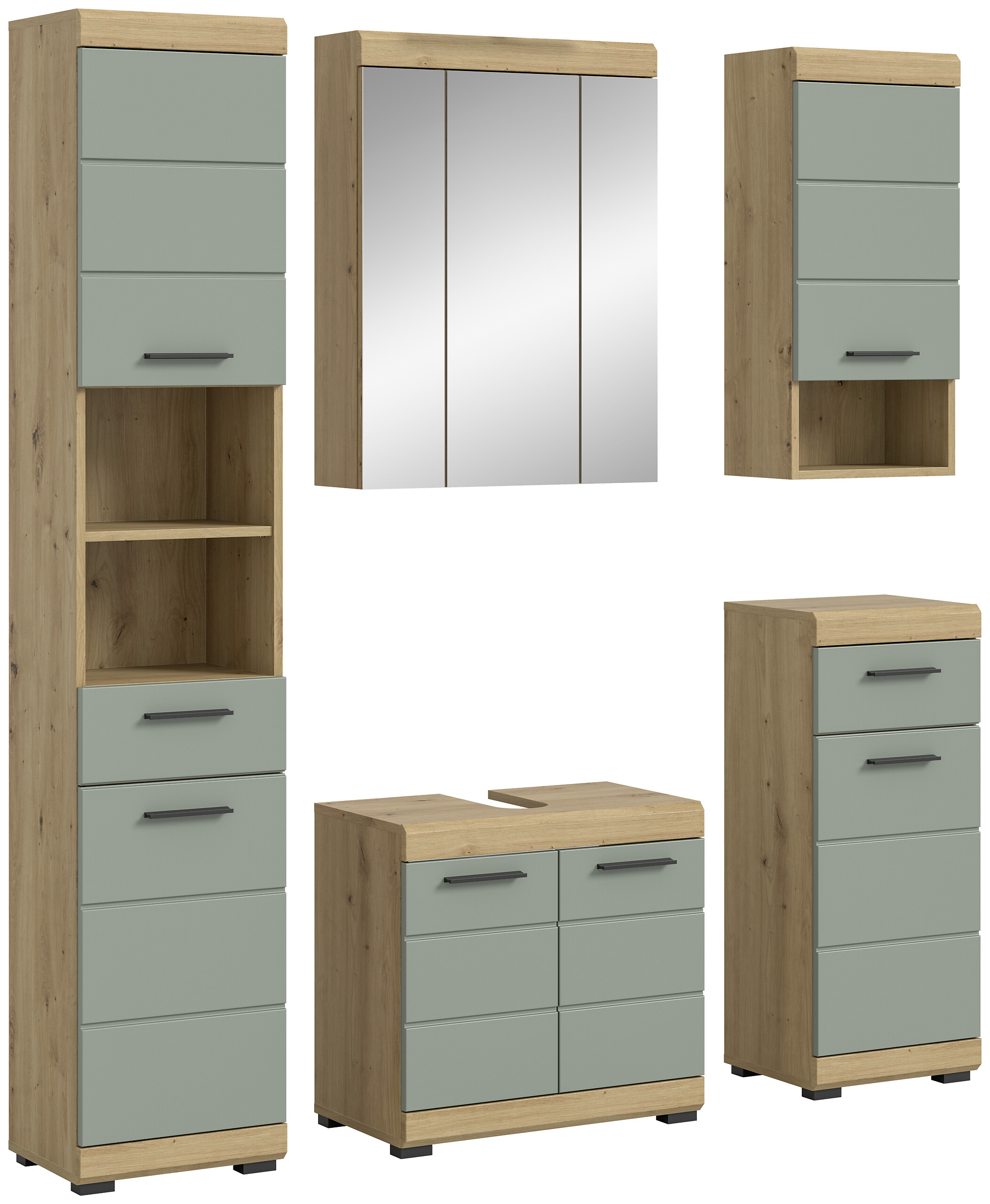 Badezimmer-Set Scout Eiche Artisan Nachbildung salbei Nachbildung B/H/T: ca. 164x191x34 cm