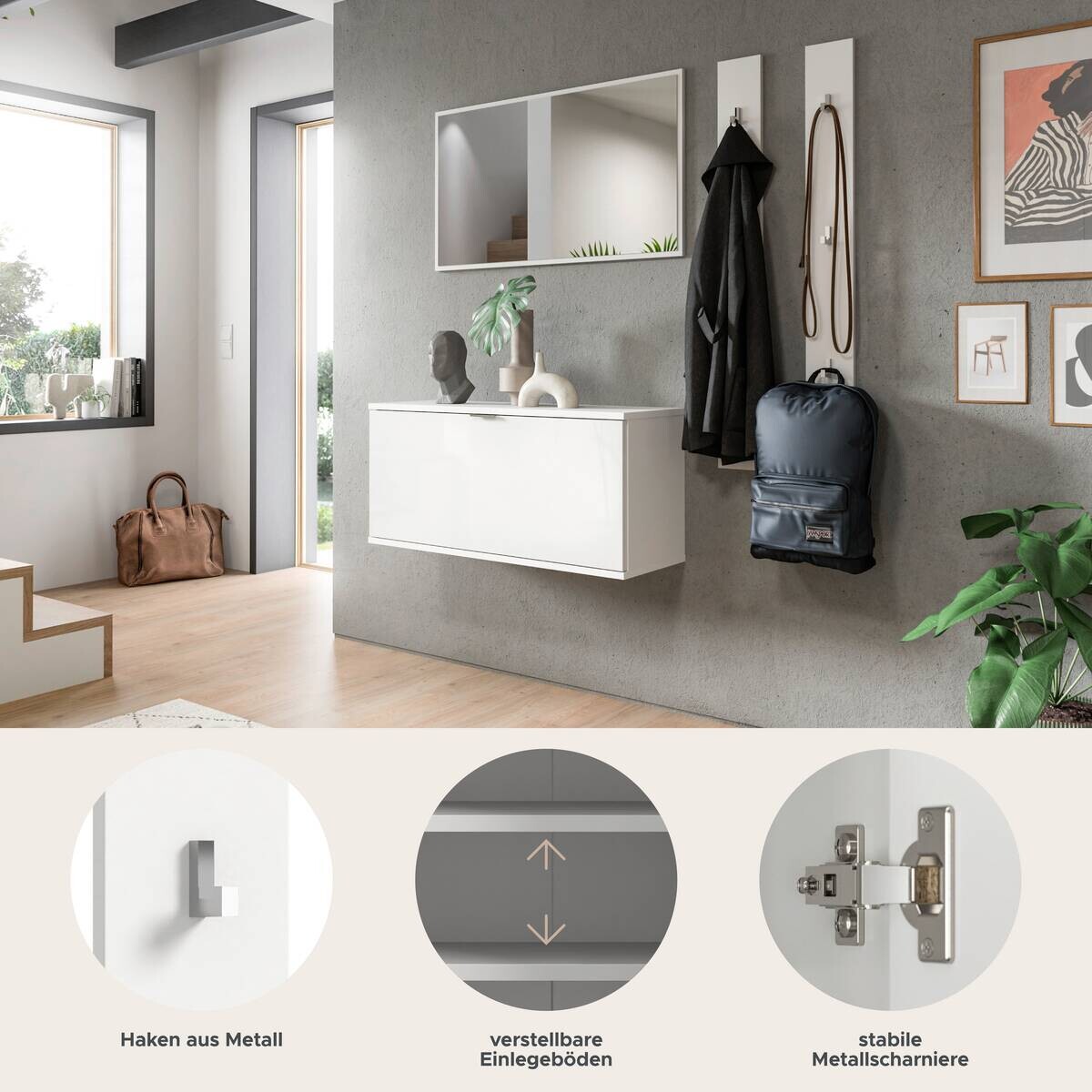 Garderobe PROJEKT X weiß weiß Hochglanz B/H/T: ca. 130x191x37 cm