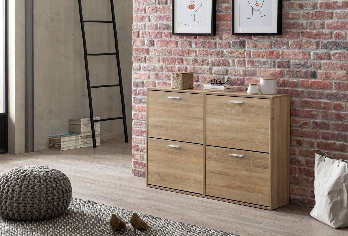 Schuhschrank Eiche Sonoma Nachbildung silber B/H/T: ca. 120x81x24 cm