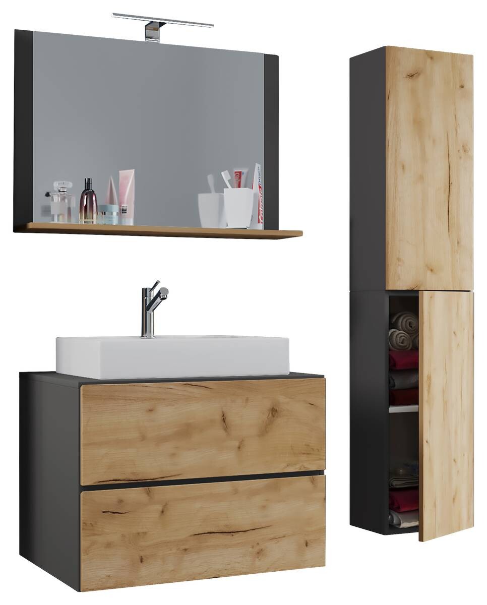 Waschplatz 4tlg-Lendas weiß anthrazit Eiche Honig Nachbildung B/H/T: ca. 80x52x52 cm