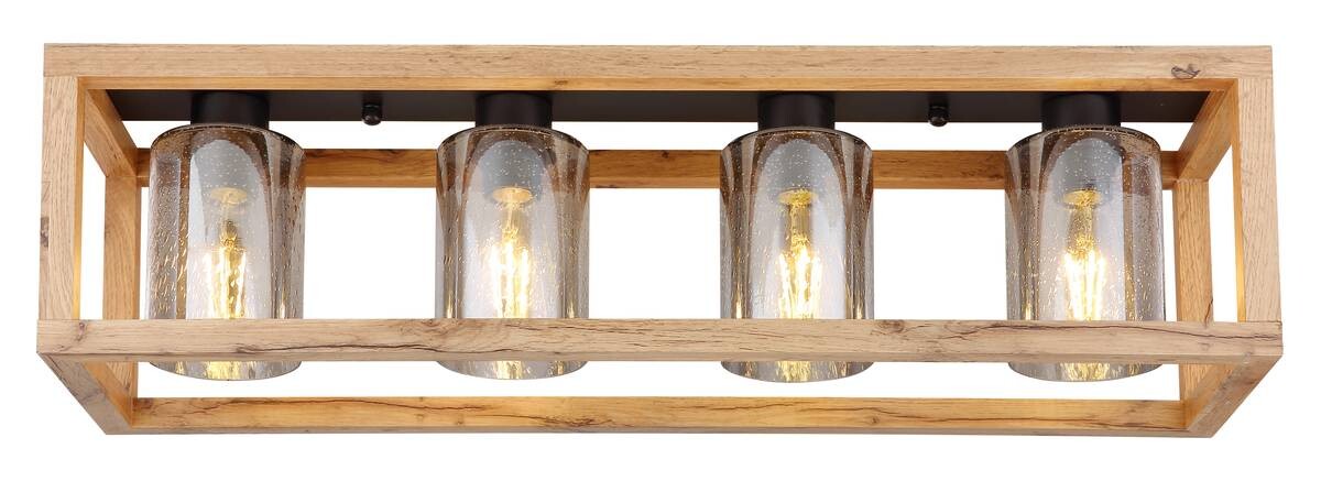 GLOBO Deckenleuchte PETTEY 15497-4D natur schwarz MDF Metall Rauchglas B/H/T: ca. 74,5x22,5x20 cm
