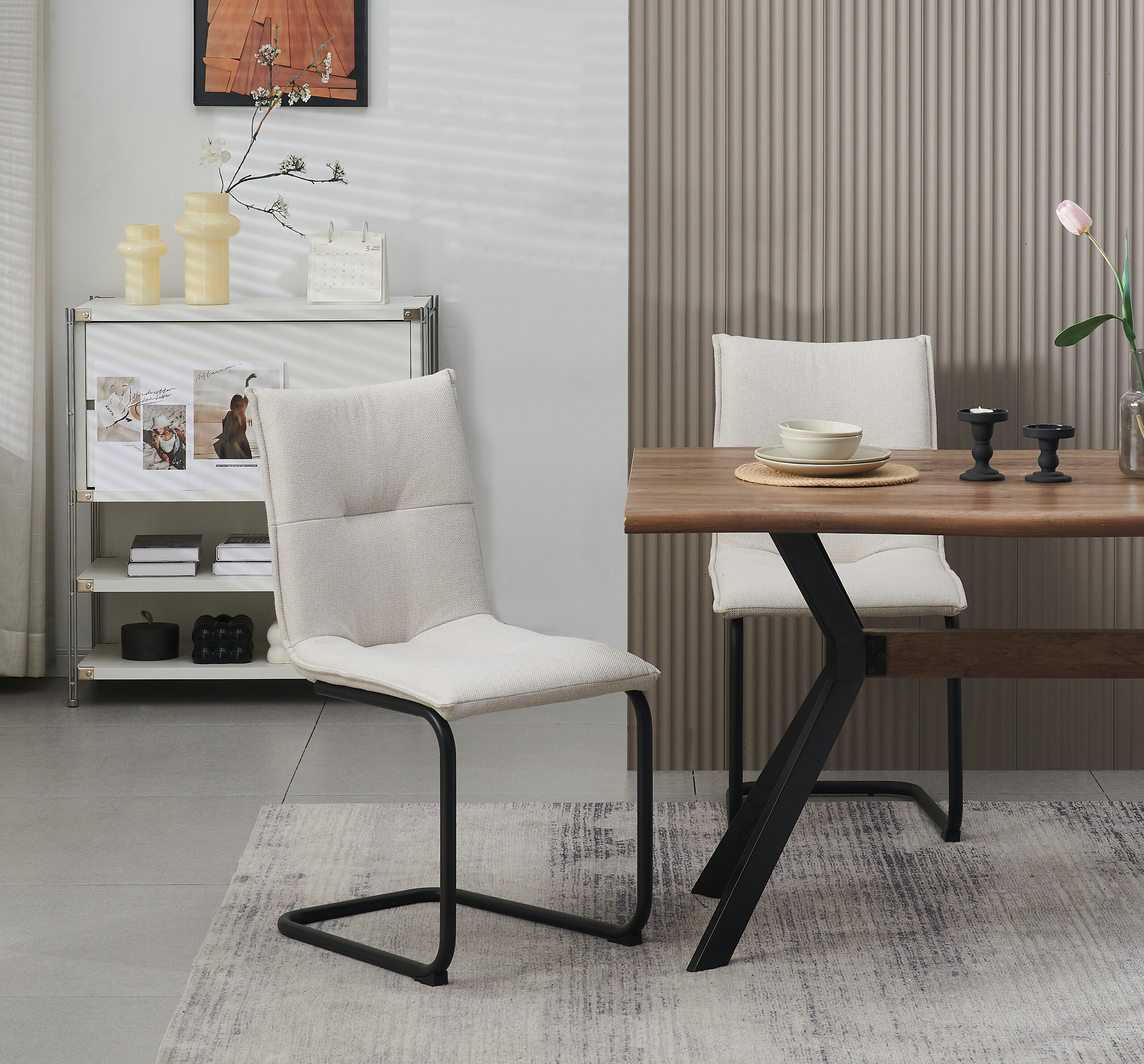 Schwingstuhl SONJA, 2er Set creme Webstoff B/H/T: ca. 46x89x57 cm