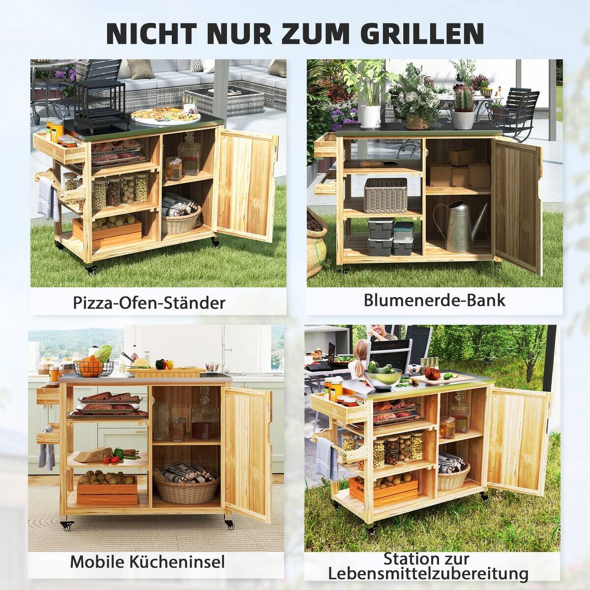 Outsunny Grillwagen Holz B/H/L: ca. 50x91,5x134,5 cm