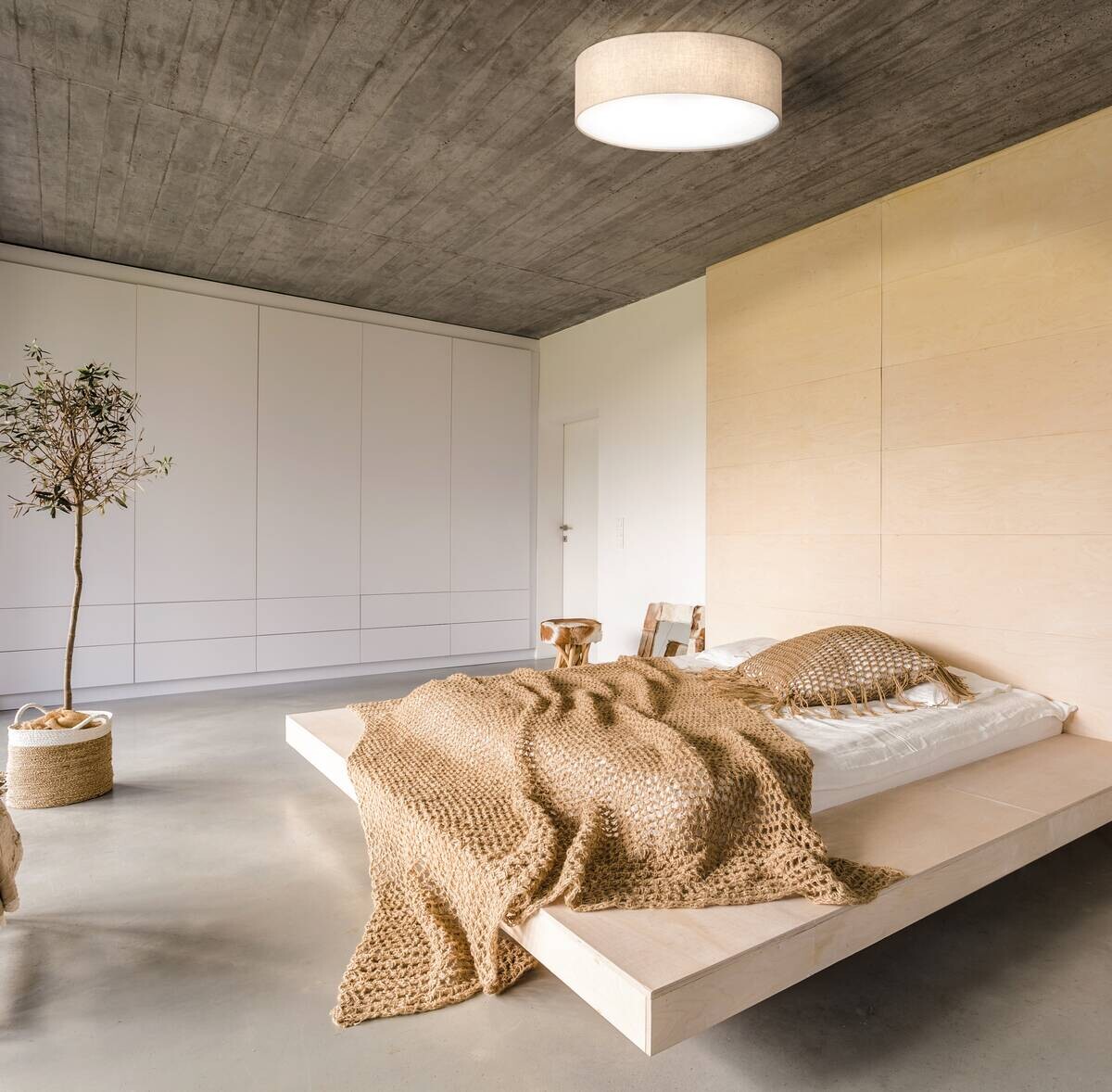 Fischer & Honsel Deckenleuchte 20913 weiß sand Leinen H/D: ca. 15x60 cm E14 4 Brennstellen