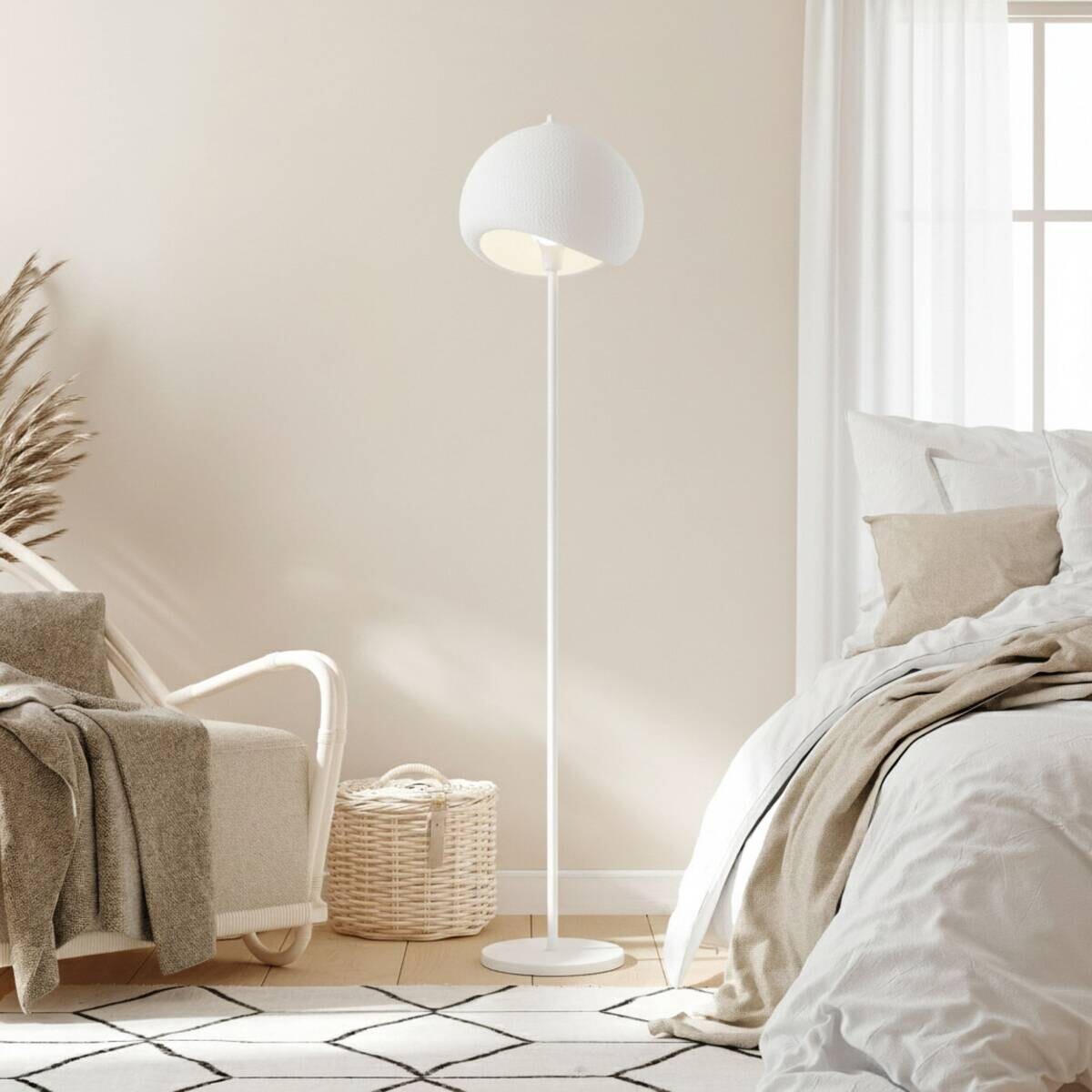 Opviq Stehleuchte Yontu-15854 weiß Metall Polyester-Mischgewebe B/H/L: ca. 29x170x34 cm E27 1 Brennstellen