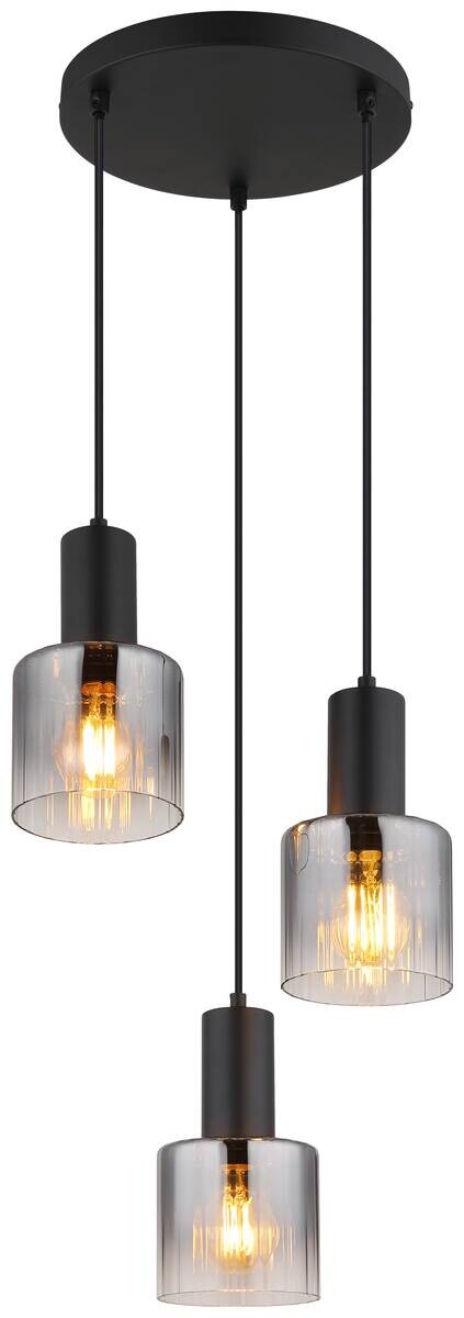 GLOBO Pendelleuchte Jack klar Rauch schwarz Glas Metall H/D: ca. 150x27 cm E27 3 Brennstellen