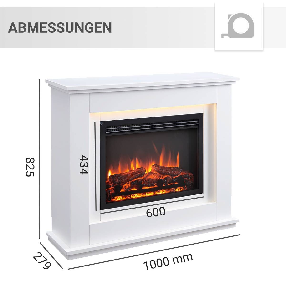 Balderia Elektrischer-Kamin Baldur EF61D-MT119A weiß MDF B/H/T: ca. 100x83x28 cm ca. 2000 W