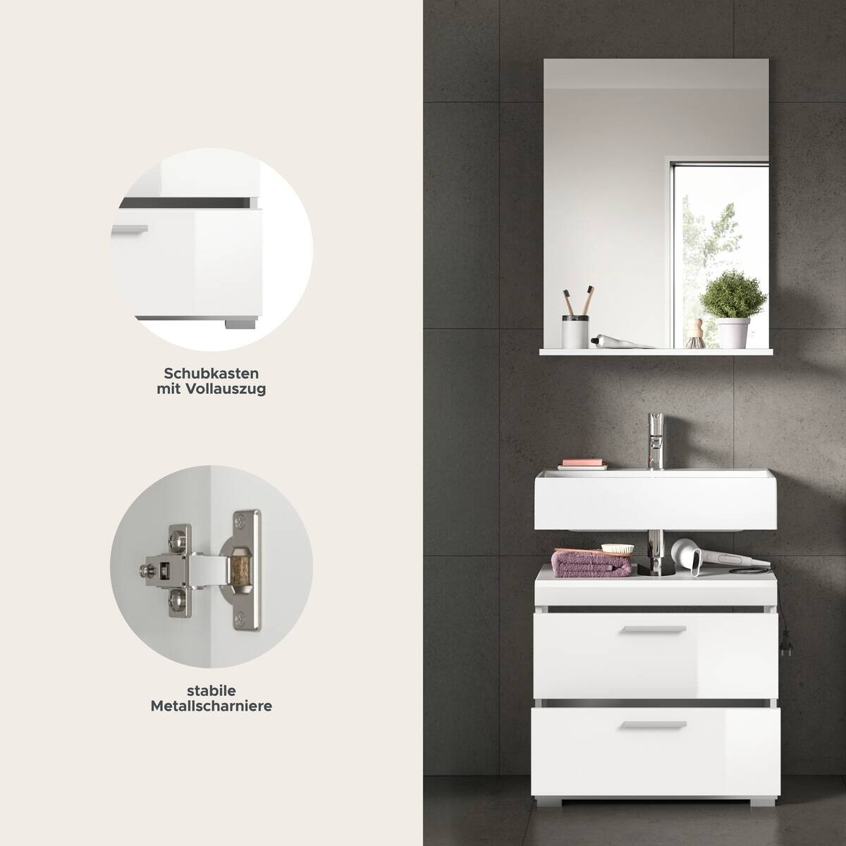 Badezimmer-Set Scout weiß weiß Hochglanz B/H/T: ca. 60x191x37 cm