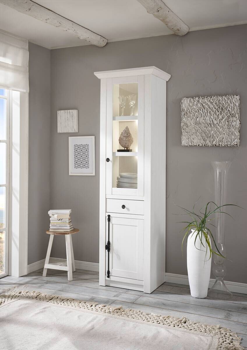 Vitrinenschrank Westerland weiß Pinie Nachbildung B/H/T: ca. 63x207x45 cm