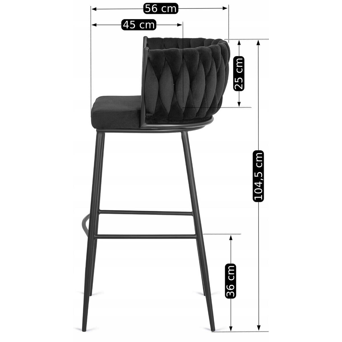 Barhocker FLORES schwarz Velourstoff B/H/T: ca. 60x104,5x56 cm