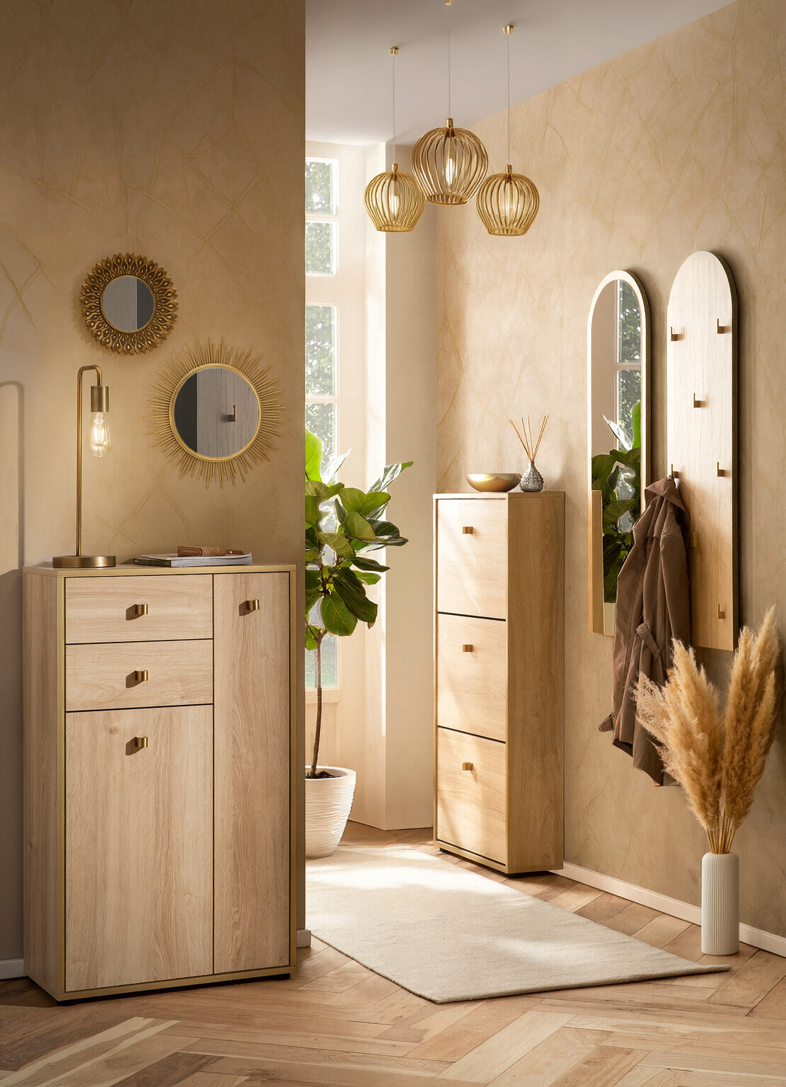 Highboard Flora Eiche B/H/T: ca. 60,2x104,4x33,05 cm