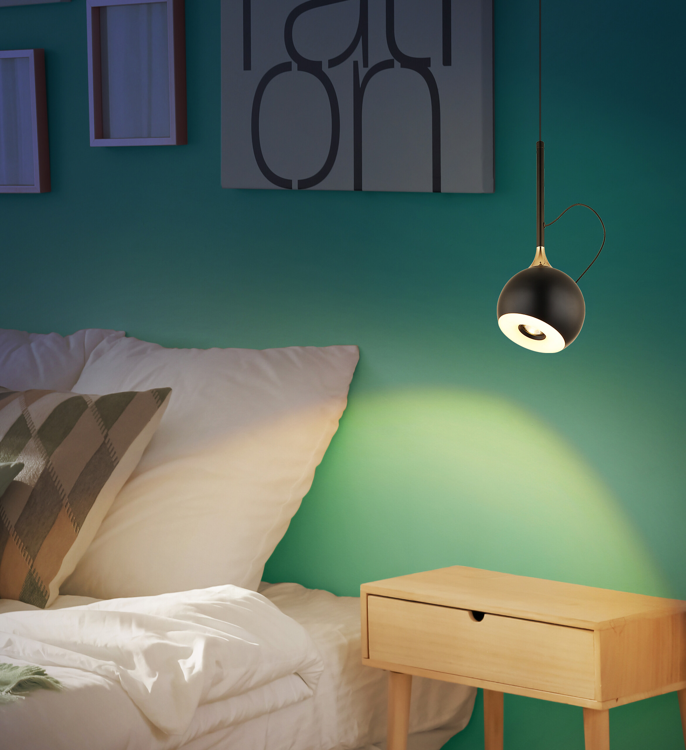 GLOBO Pendelleuchte mattschwarz gold Metall H/D: ca. 150x12 cm 1.0 Brennstellen