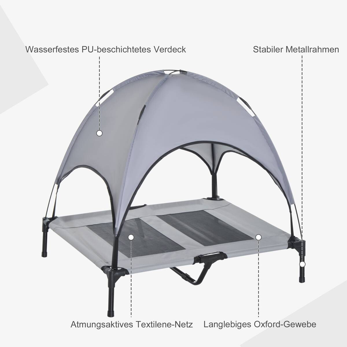 PawHut Haustierbett mit Baldachin grau Metall B/H/L: ca. 76x90x92 cm