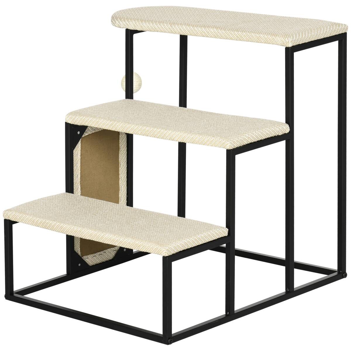 PawHut 3-stufige Haustiertreppe mit Kratzbrett schwarz Edelstahl B/H/L: ca. 54x51x53 cm
