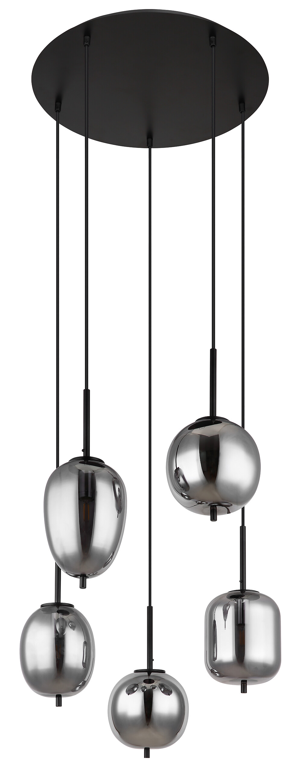 GLOBO Pendelleuchte Blacky 15345-5 schwarz natur Rauch Metall Aluminium Glas H/D: ca. 150x57,5 cm E14 5 Brennstellen