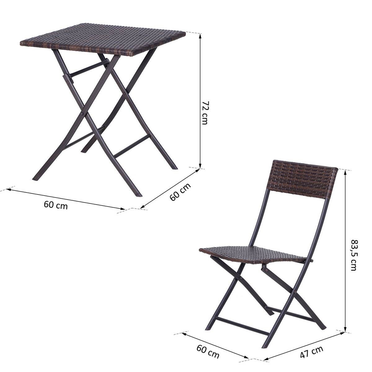 Outsunny Balkonset café braun Polyrattan