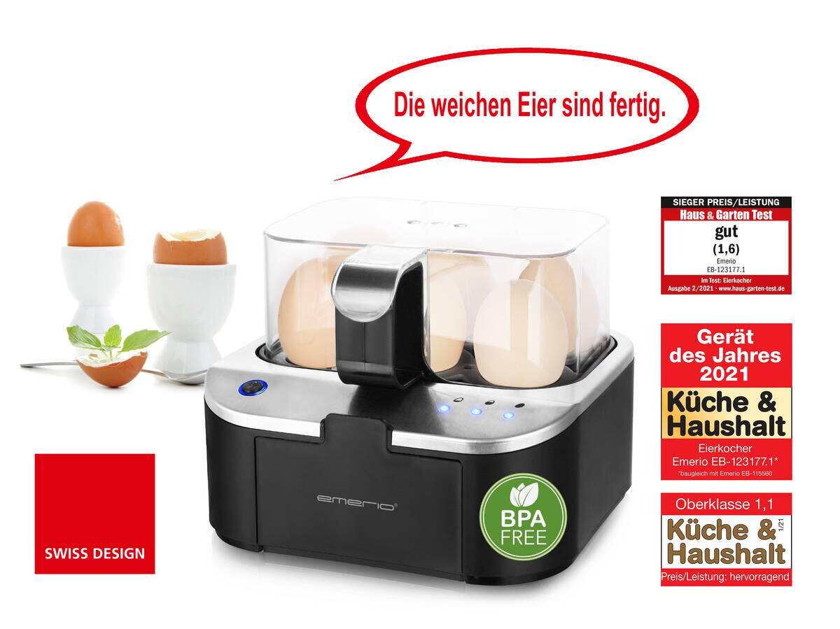 Emerio Eierkocher EB-123177.1 schwarz transparent silber Kunststoff B/H/T: ca. 17,5x15x19 cm