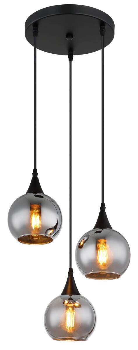 GLOBO Pendelleuchte Nika schwarz Glas Metall E27 3 Brennstellen