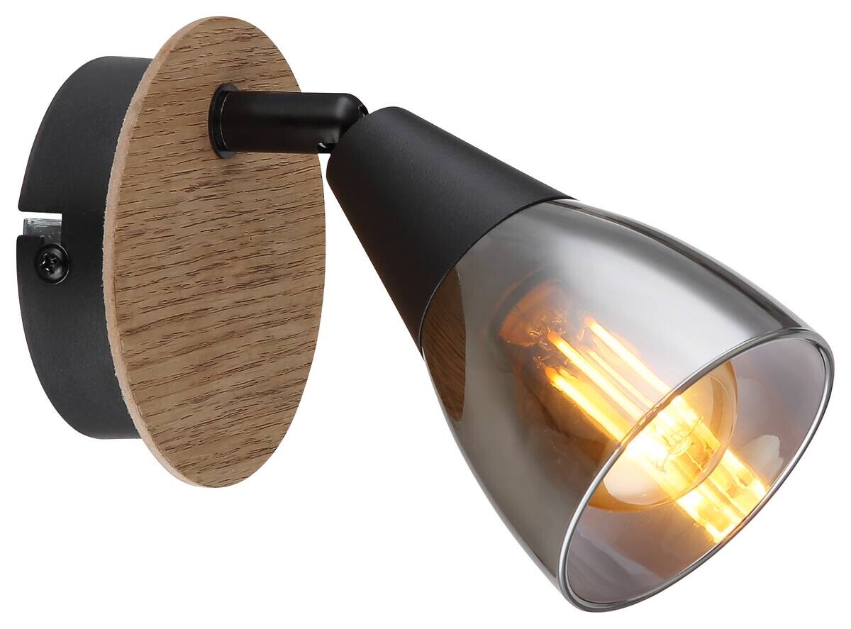 GLOBO Spot Mubby schwarz Rauch Metall Glas B/L: ca. 13x8 cm E14 1 Brennstellen