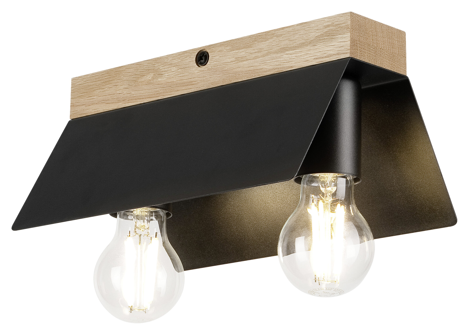 Lamkur Deckenleuchte schwarz Eiche Stahl Glas B/H/L: ca. 12x11,5x24 cm E27 2 Brennstellen