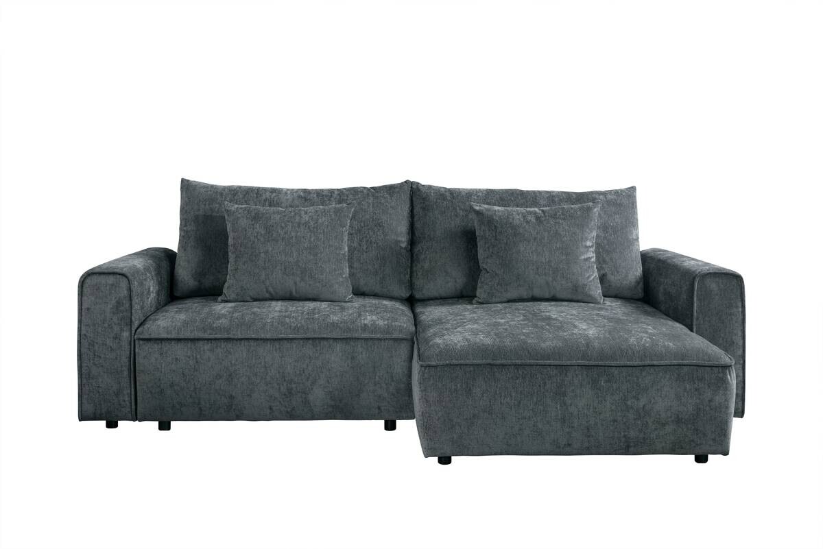 Ecksofa mit Bettfunktion und Bettkasten dunkelgrau Microfaser B/T: ca. 269x147 cm