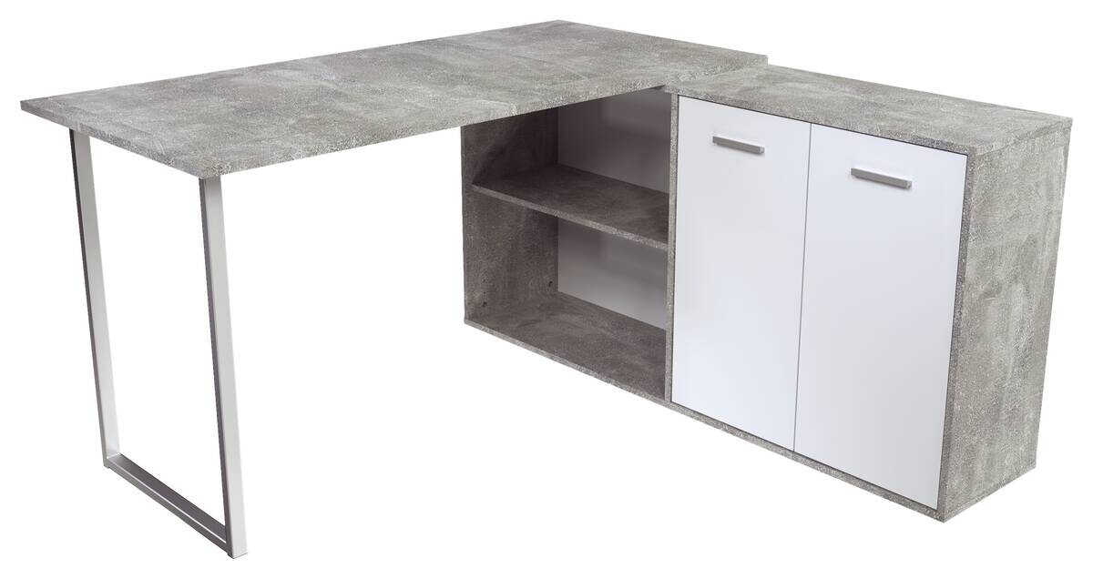 Winkelschreibtisch Beton Optik weiß B/H/T: ca. 138x74x138 cm
