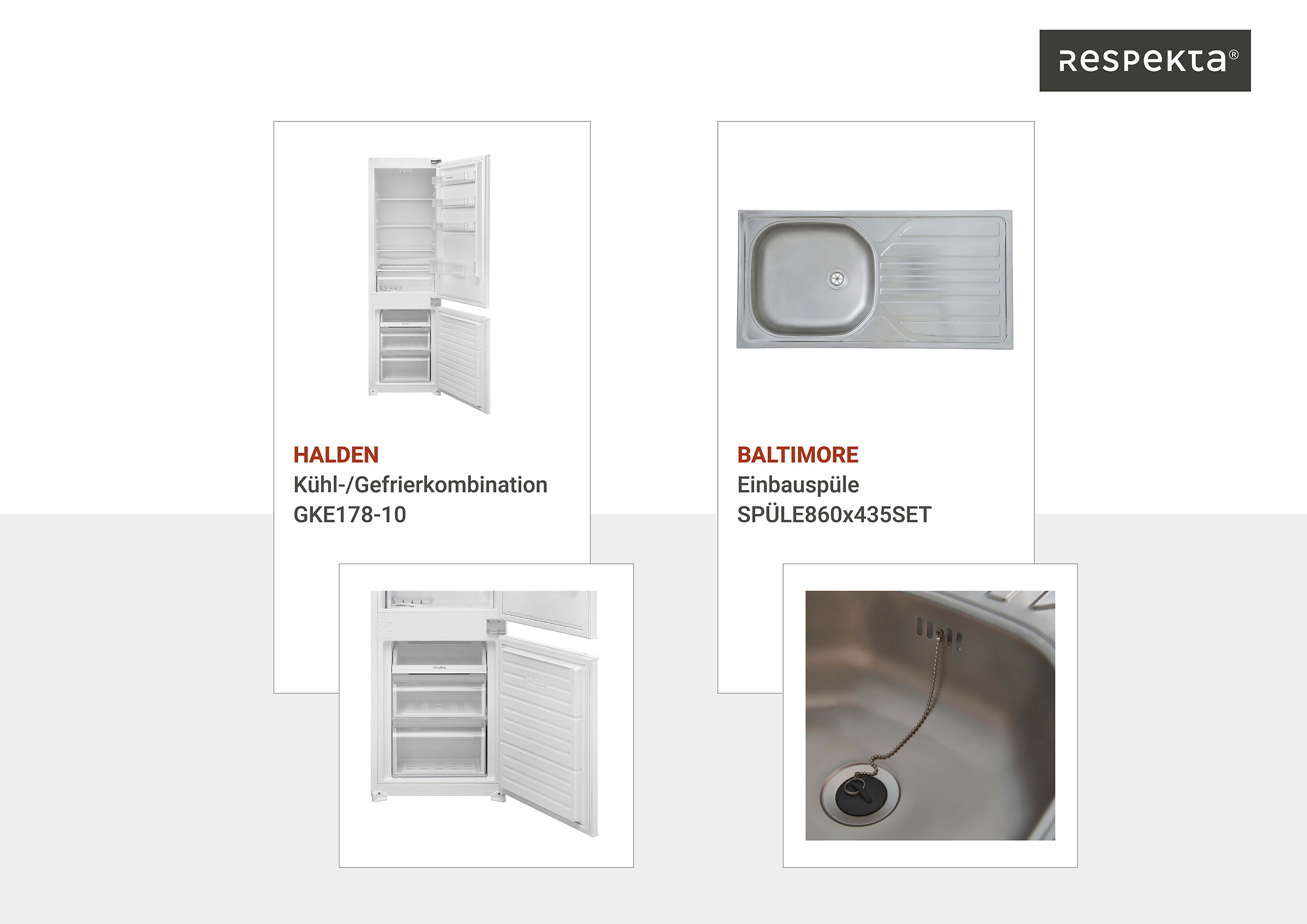 Respekta Küchenblock Malia Beton Optik B/H/T: ca. 270x200x60 cm