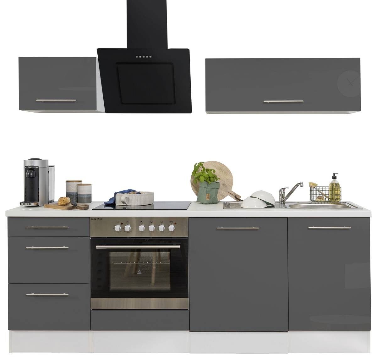 Respekta Küchenblock Amanda grau Hochglanz B/H/T: ca. 220x200x60 cm