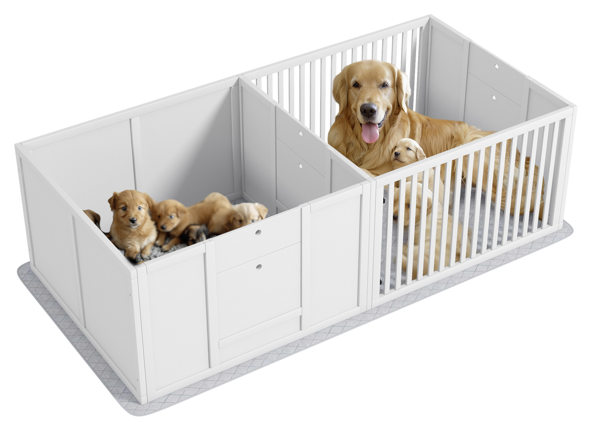 PawHut Welpen-Wurfkiste weiß MDF B/H/L: ca. 80x50x166 cm