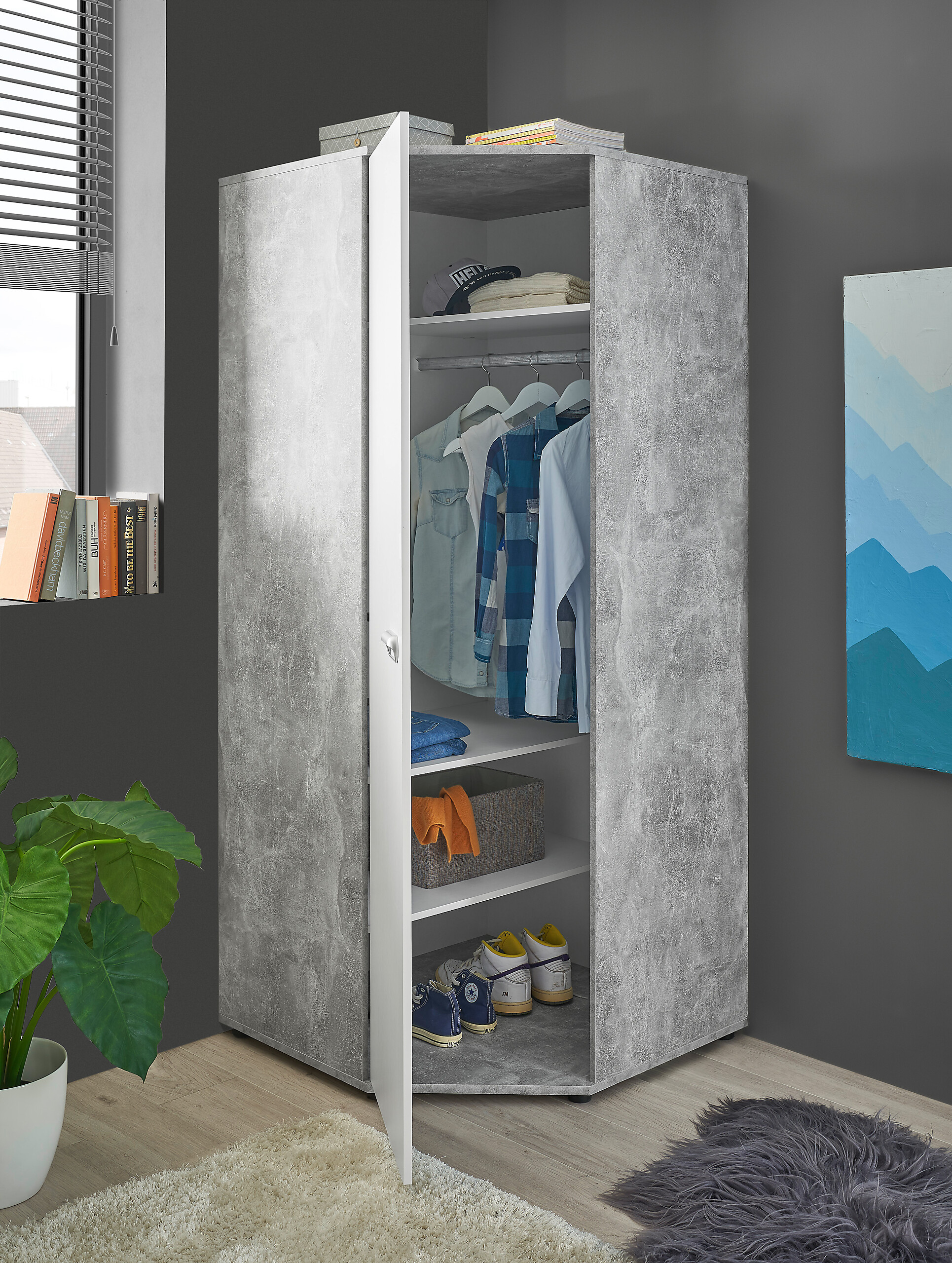 Eckschrank Matino Beton B/H/T: ca. 84x191x84 cm