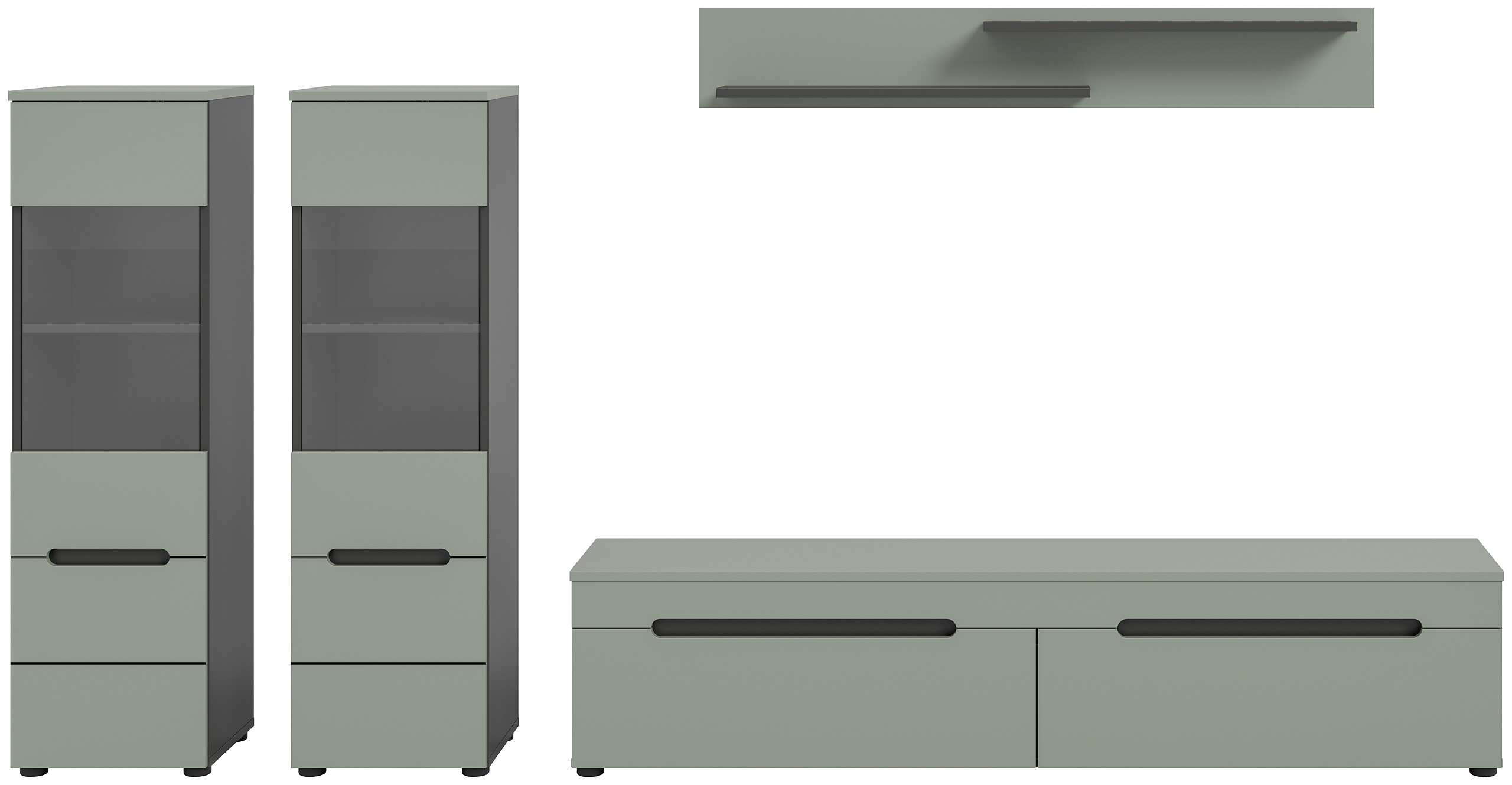 Wohnwand Canu grün basaltgrau Nachbildung B/H/T: ca. 272x141x33 cm