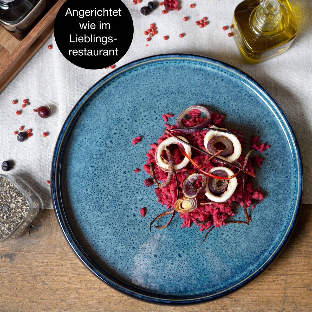 Moritz & Moritz Tafelservice Reaktiv blau Steinzeug 18 tlg.