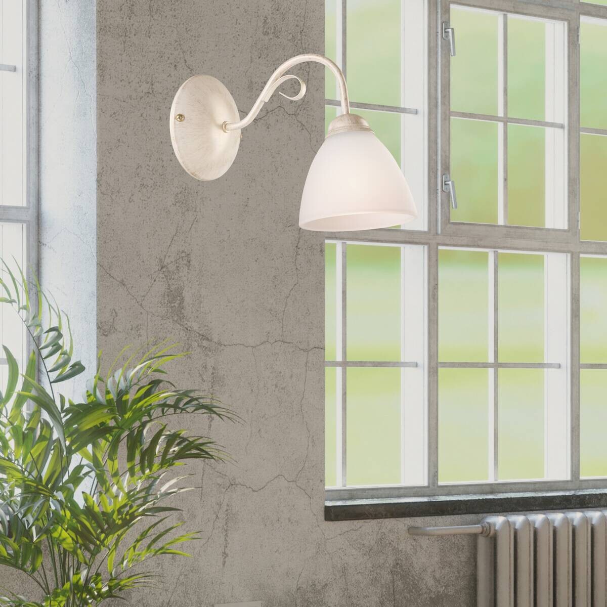 Lamkur Wandleuchte ADELLE 21317 weiß Stahl Glas H/L: ca. 23x26 cm E27 1 Brennstellen