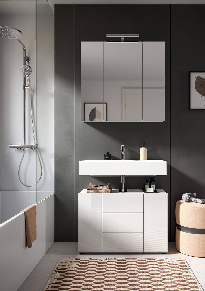 Badezimmer-Set VIRA weiß weiß Hochglanz B/H/T: ca. 82x190x34 cm