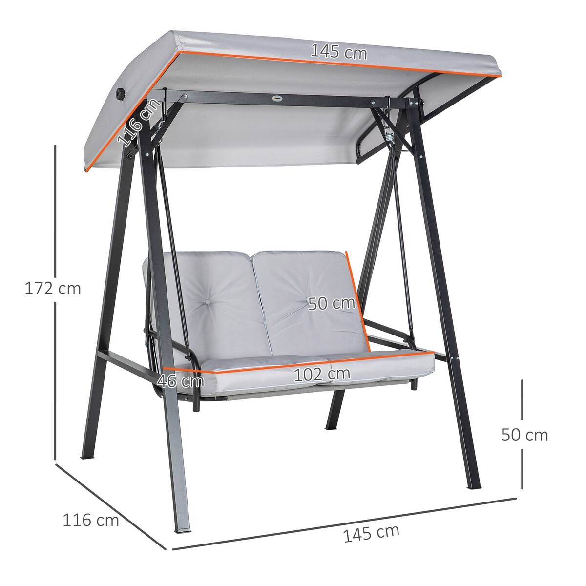Outsunny Hollywoodschaukel grau Stahl B/H/L: ca. 116x172x145 cm