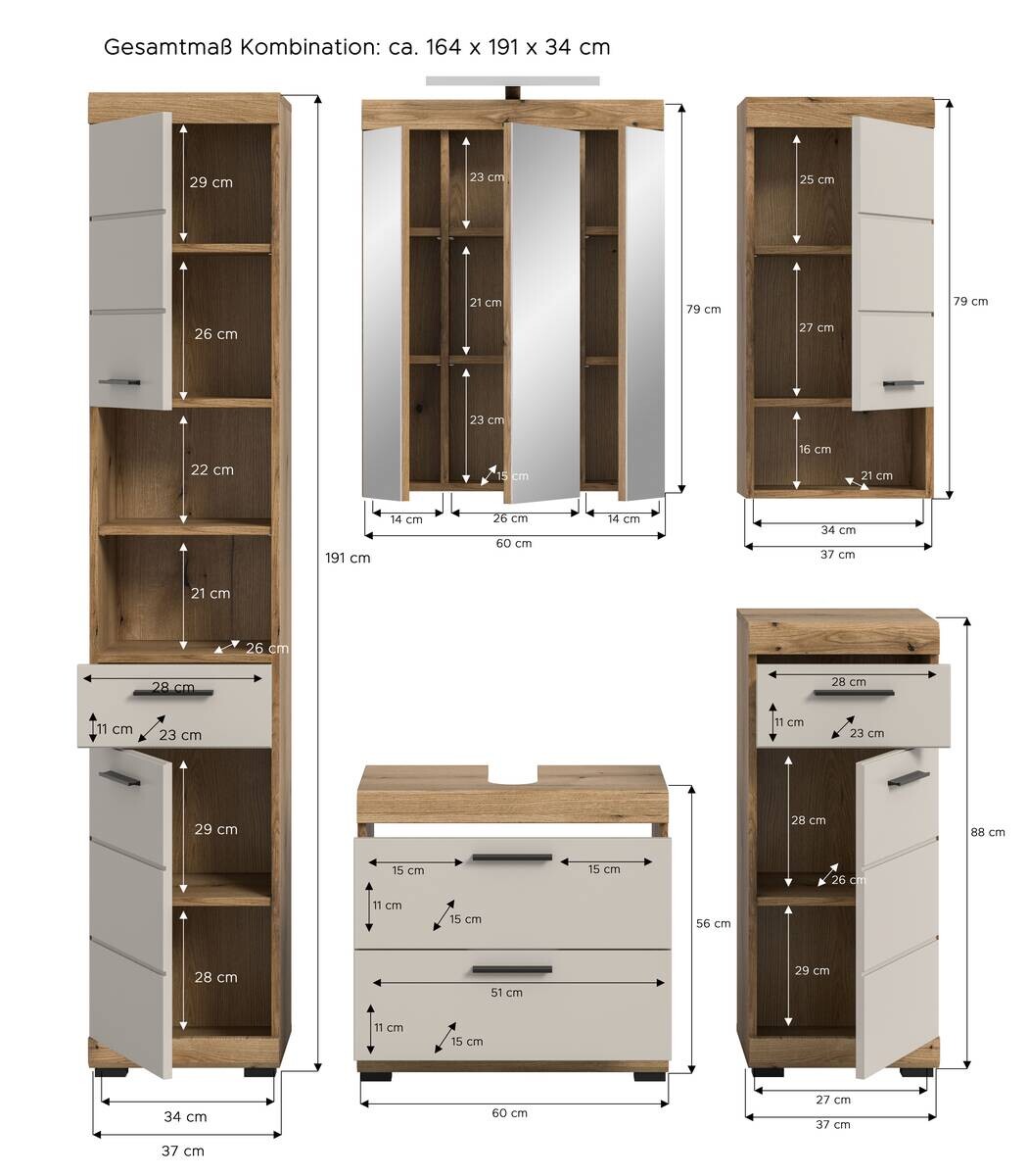Badezimmer-Set Scout Evoke Oak Nachbildung Kaschmirgrau Nachbildung B/H/T: ca. 164x191x34 cm