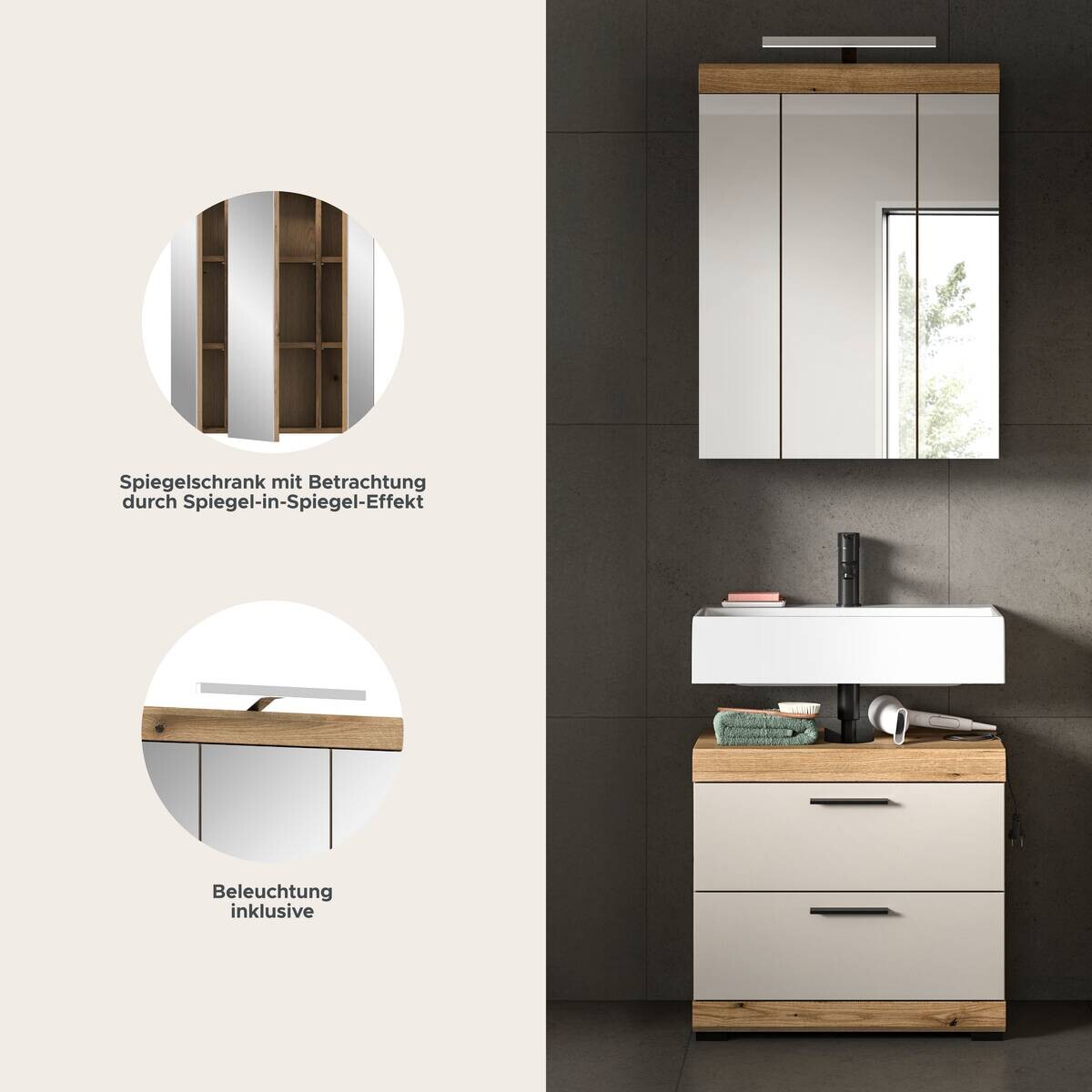 Badezimmer-Set Scout Evoke Oak Nachbildung Kaschmirgrau Nachbildung B/H/T: ca. 60x191x34 cm