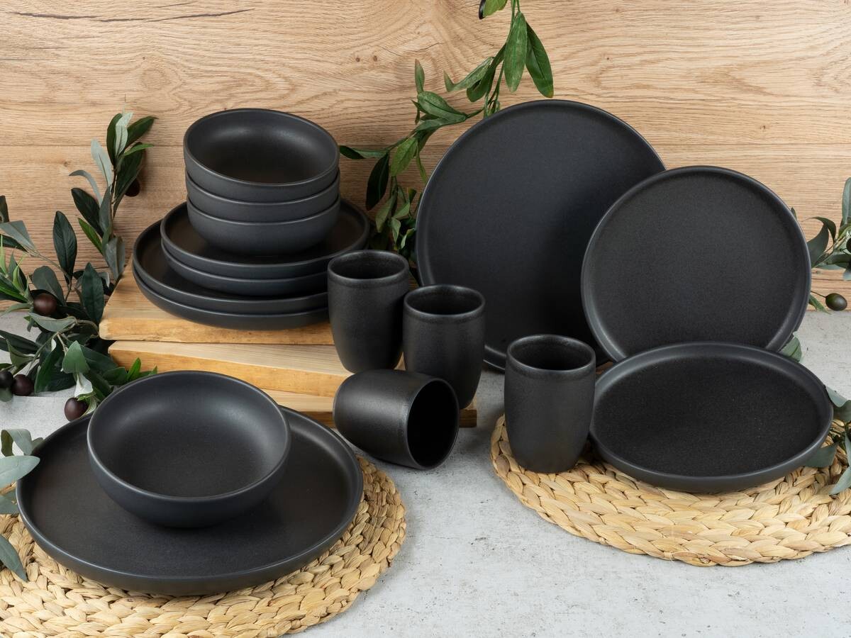 CreaTable Kombiservice Uno BLACK schwarz Steinzeug 16 tlg.