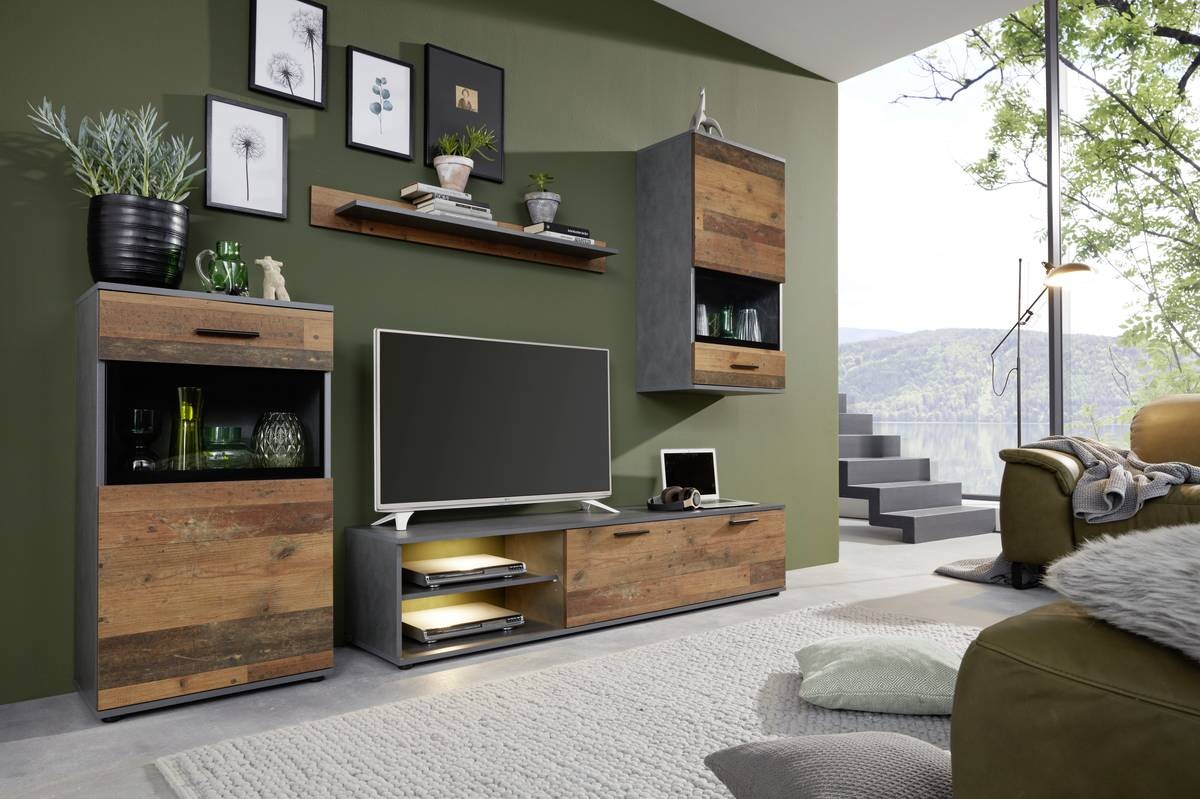 Wohnwand Mango Old Wood Nachbildung Matera Nachbildung B/H/T: ca. 246x182x37 cm