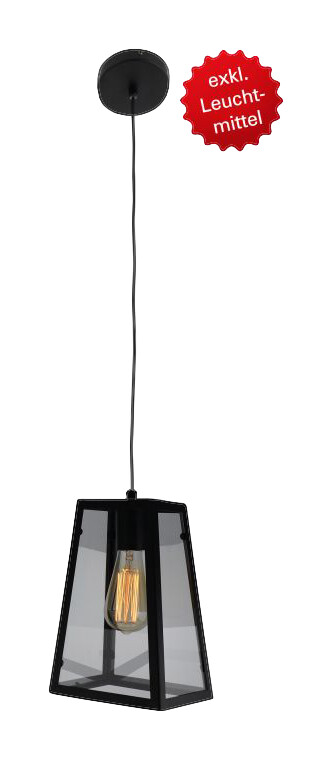 Näve Leuchten Pendelleuchte schwarz glasklar Metall Glas H: ca. 150 cm E27 1 Brennstellen