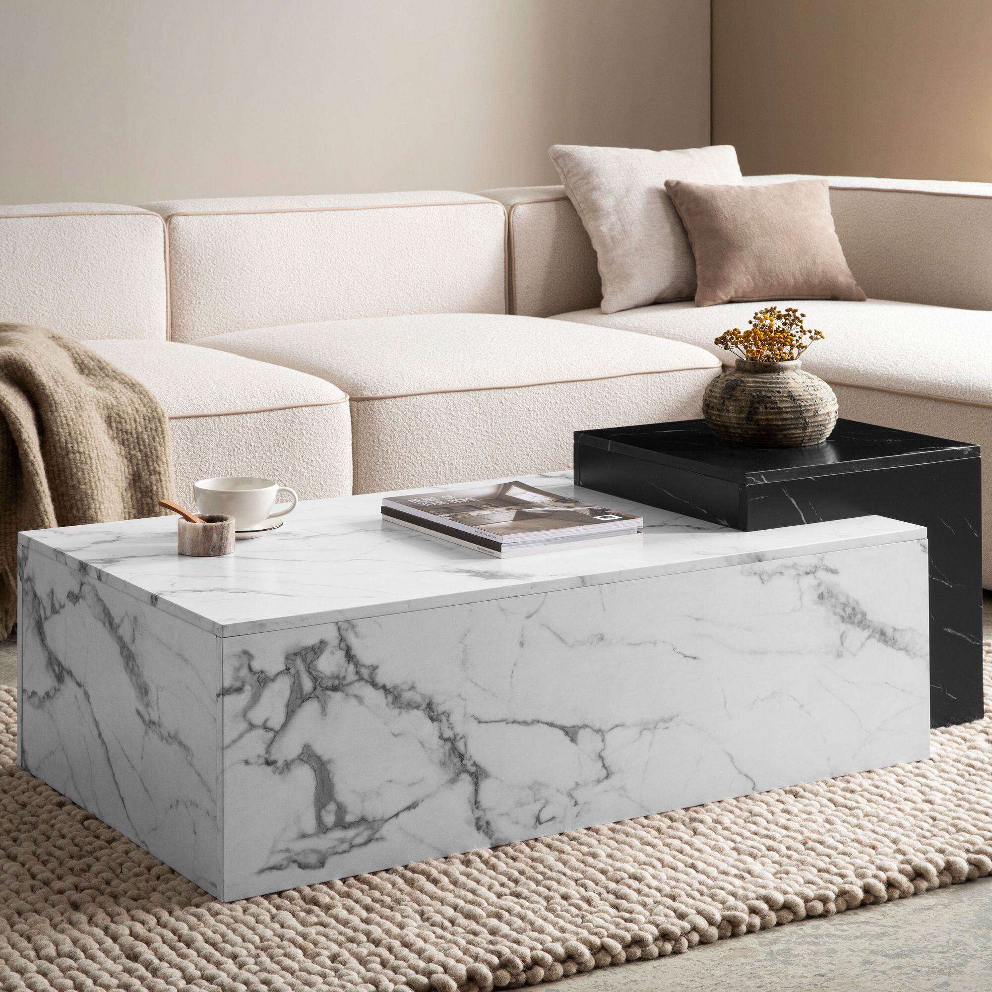 Wohnling Couchtisch weiß Marmor schwarz B/H/T: ca. 120x40x60 cm
