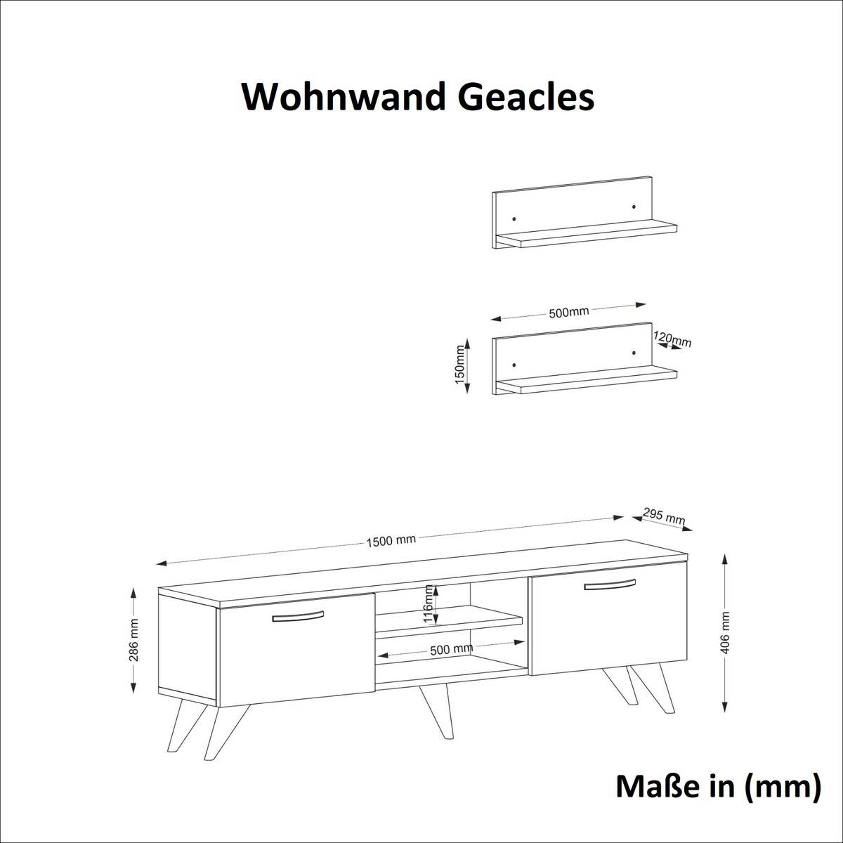Wohnwand Geacles weiß dunkelgrau Marmor Optik B/H/T: ca. 150x40,6x30 cm