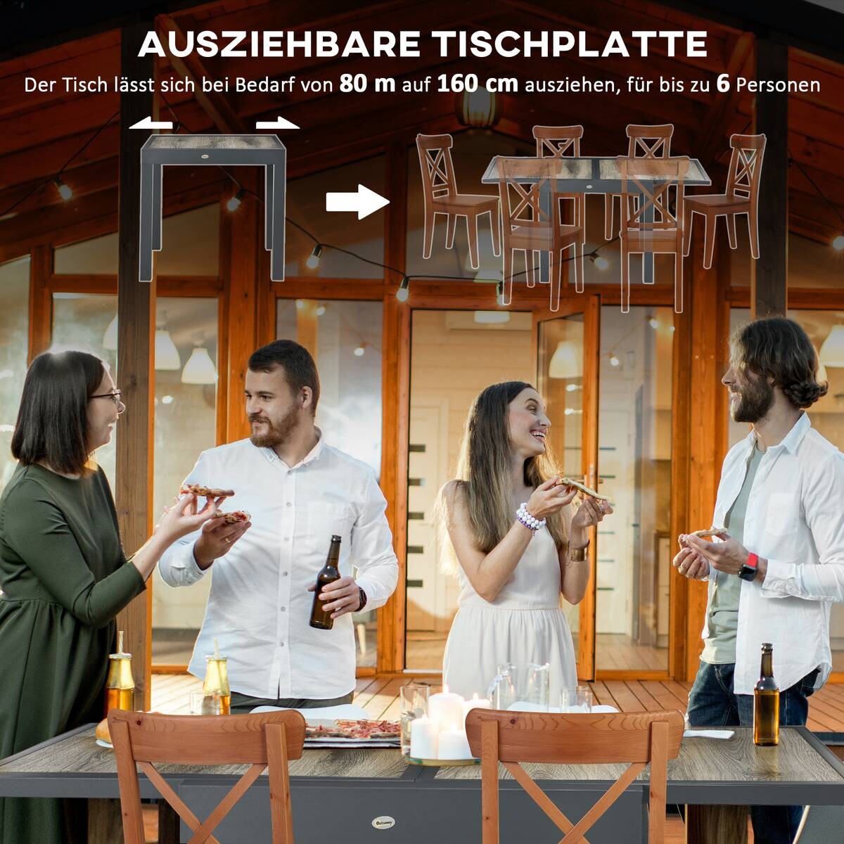 Outsunny Gartentisch beige Aluminium B/H/L: ca. 80x75x160 cm