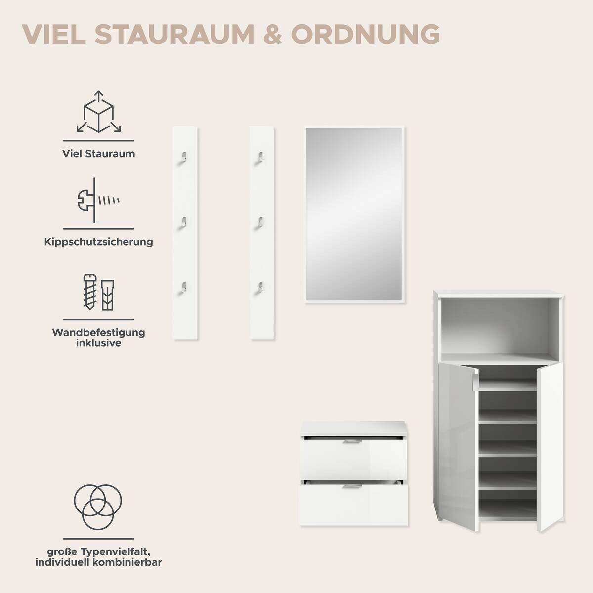 Garderobe PROJEKT X weiß weiß Hochglanz B/H/T: ca. 179x191x37 cm